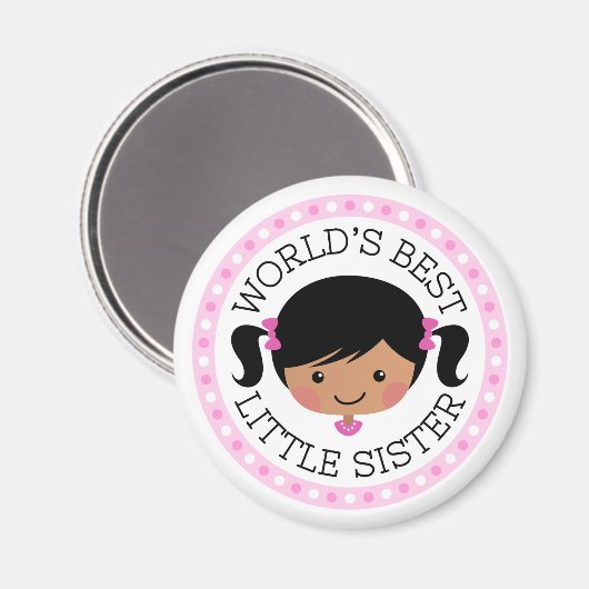 Weltbeste kleine Schwester Cartoon Mädchen schwarz Magnet (Vorderseite/Rückseite)