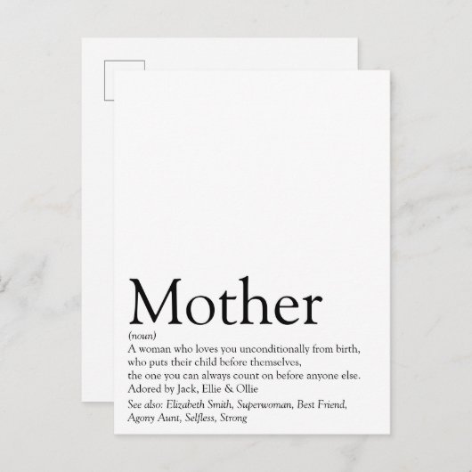 Weltbeste Mama aller Zeiten, Mutter, Mutterdefinit Postkarte (Vorne/Hinten)