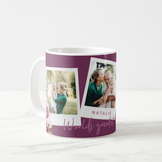 weltbeste Mama Aquarell Blumenkohle Foto Kaffeetasse (Vorderseite Links)
