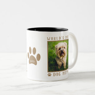 Weltbeste Mama für Hunde, Druckschrift Name Foto Zweifarbige Tasse