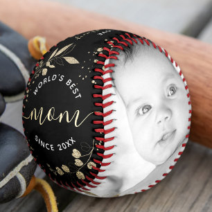 Weltbeste Mama Gold Glitzer Script 2 Foto Black Baseball