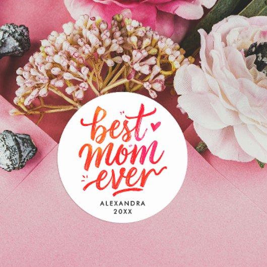 Weltbeste Mama-Rot-Weiß-Kalligraphie-Skript Runder Aufkleber