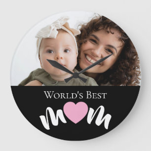 Weltbeste Mom Heart Foto Schrift Custom Große Wanduhr