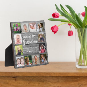 Weltbeste Oma 12 Foto Großkinder Grau Wood Fotoplatte