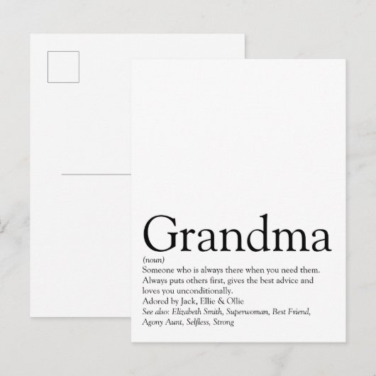 Weltbeste Oma, Großmutter Definition Postkarte (Vorne/Hinten)