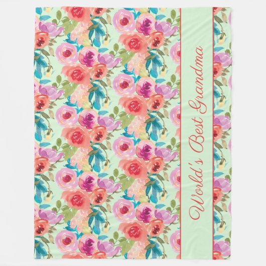 Weltbeste Oma pink violette Blumen Minze grün Fleecedecke (Vorderseite)