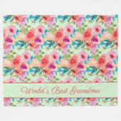 Weltbeste Oma pink violette Blumen Minze grün Fleecedecke (Vorderseite (Horizontal))