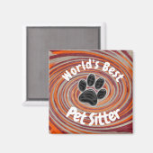 Weltbeste Pet Sitter Groovy Paw Print Caregiver Magnet (Vorderseite/Rückseite)