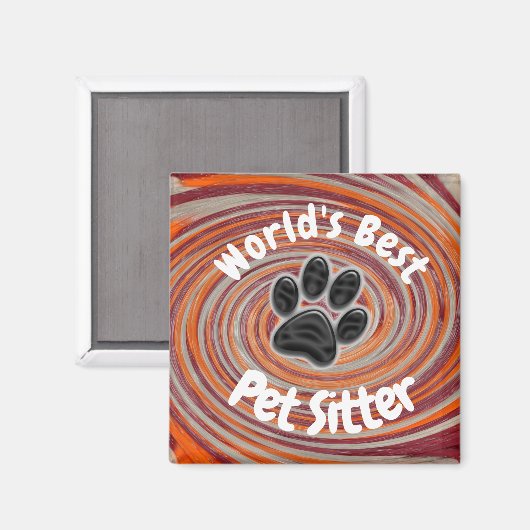 Weltbeste Pet Sitter Groovy Paw Print Caregiver Magnet (Vorderseite/Rückseite)