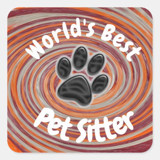 Weltbeste Pet Sitter Groovy Paw Print Caregiver Quadratischer Aufkleber (Vorderseite)