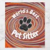 Weltbeste Pet Sitter Groovy Paw Print Caregiver Weinetikett (Einzelnes Label)
