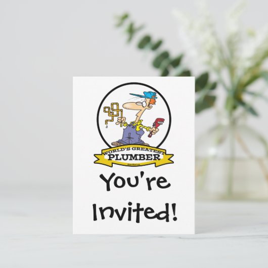 WELTBESTE PLUMBER II MÄNNER CARTOON EINLADUNG (Stehend Vorderseite)