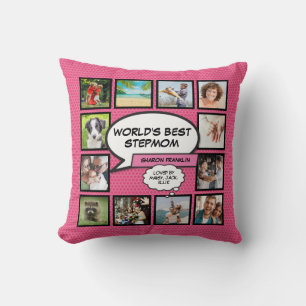 Weltbeste Stiefmutter 12 Foto-Spaß Pink Kissen
