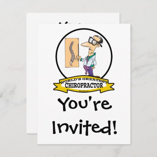 WELTBESTER CHIROPRAKTOR MÄNNER CARTOON EINLADUNG (Vorne/Hinten)