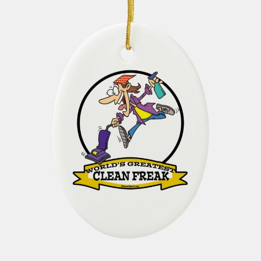 WELTBESTER CLEAN FREAK FRAUEN CARTOON KERAMIKORNAMENT (Vorne)