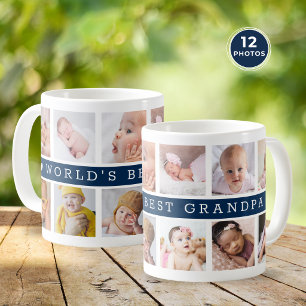 Weltbester Opa 12 Fotocollage Blau Kaffeetasse