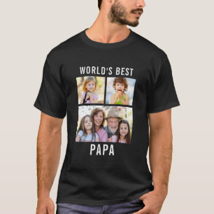 Weltbester Papa 3 Foto-Collage Text Schwarz T-Shirt