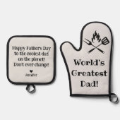 weltbester Papa, stilvolles, modernes Grau Ofenhandschuh & Topflappen-Set (Vorderseite)