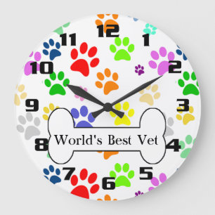 weltbester Tierarzt Colorful Pet Paws Große Wanduhr