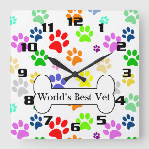 weltbester Tierarzt Colorful Pet Paws Quadratische Wanduhr