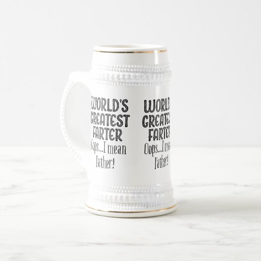 weltbestes farter oops i gemeines Vaterweiß Bierglas (Vorderseite Links)