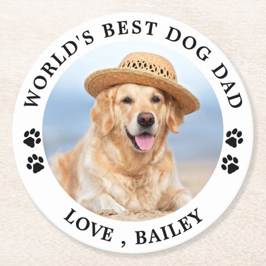 Weltbestes Hund-Vater-Foto für Personalisierte Hau Runder Pappuntersetzer (Vorderseite)