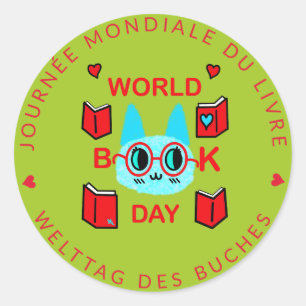 Weltbuchtag der Katze / Journée Mondiale du Livre Runder Aufkleber