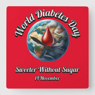 Weltdiabetestag. Süß ohne Zucker. Quadratische Wanduhr