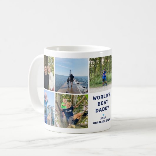 Welten Best Daddy Modern Navy Foto Collage Kaffeetasse (Vorderseite Links)