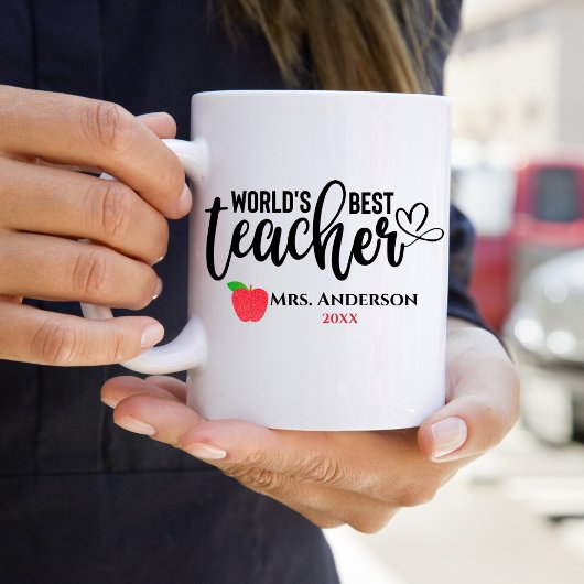 Welten Beste Lehrer Glitzer Red Apple Personalisie Kaffeetasse