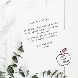 Welten Beste Lehrerin Red Apple, Lehrer Wertschätz Dankeskarte