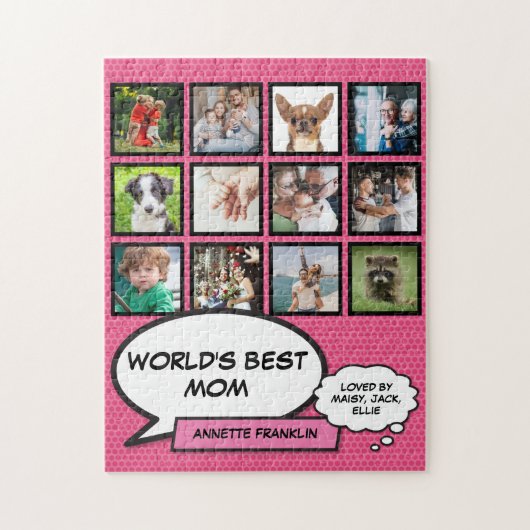 Welten Beste Mama 12 Foto Collage Rosa Puzzle (Vertikal)