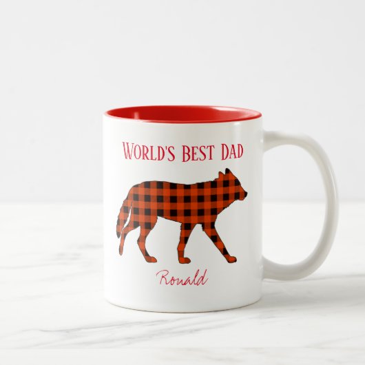 Welten Bester Vater Wolf Buffalo Kariert Zweifarbige Tasse (Rechts)