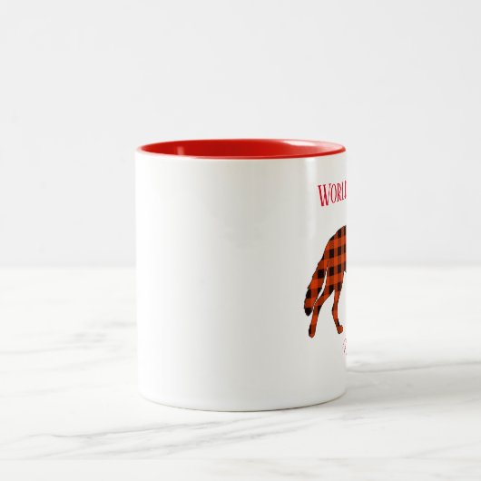 Welten Bester Vater Wolf Buffalo Kariert Zweifarbige Tasse (Mittel)