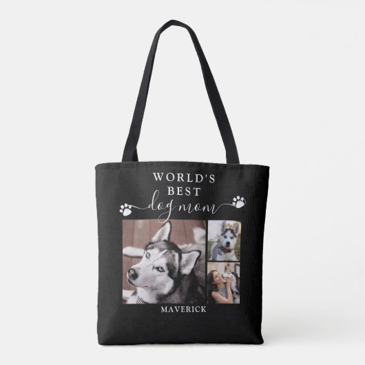 Weltet Best Dog Mama Paw Prints Script 3 Foto Tasc Tasche (Rückseite)