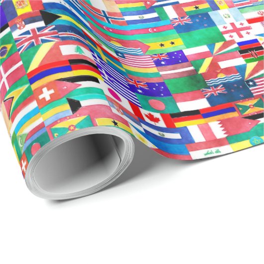 Weltflaggen-Collage Geschenkpapier (Rolleneckpunkt)