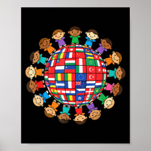 Weltflaggen Globus Kinder internationale Einheit u Poster