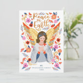 Weltfrieden Angel Floral Folk Feiertagskarte (Stehend Vorderseite)