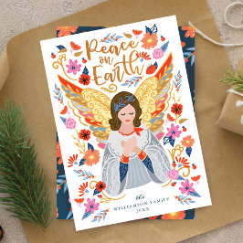 Weltfrieden Angel Floral Folk Feiertagskarte