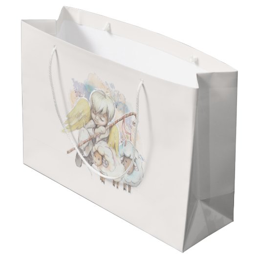 Weltfrieden Angel Shepherd mit Lämmern Große Geschenktüte (Rückseite Schrägansicht)