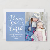 Weltfrieden Beautiful Script Blue Foto Feiertagskarte (Vorderseite)