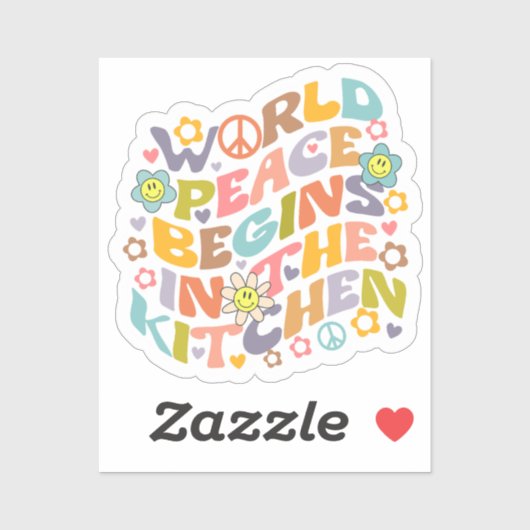 Weltfrieden beginnt in der Küche, Retro Vegan Aufkleber (Blatt)
