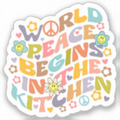 Weltfrieden beginnt in der Küche, Retro Vegan Aufkleber (Vorderseite)