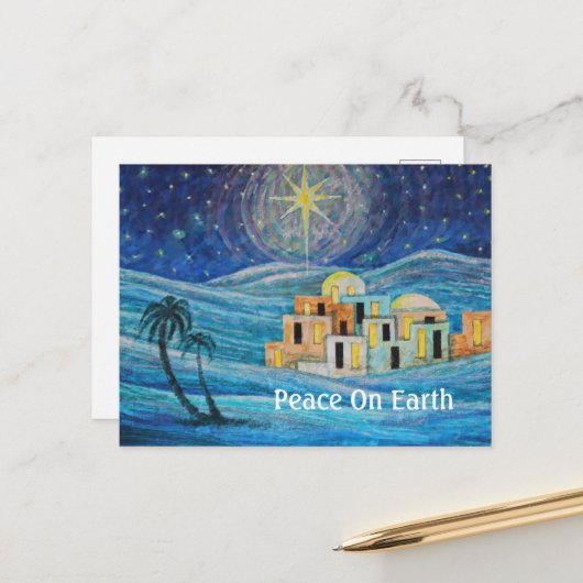 Weltfrieden Bethlehem Star Weihnachten Postkarte (Vorderseite/Rückseite Beispiel)
