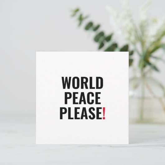 Weltfrieden bitte weißes Schwarz auf Kriegskarte (Stehend Vorderseite)