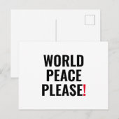 Weltfrieden bitte weißes Schwarz Rot kein Kriegspr Postkarte (Vorne/Hinten)