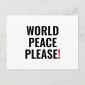 Weltfrieden bitte weißes Schwarz Rot kein Kriegspr Postkarte (Vorderseite)