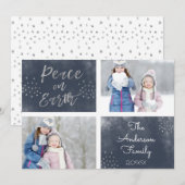Weltfrieden Blau und Silber Foto Feiertagskarte (Vorne/Hinten)