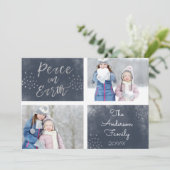 Weltfrieden Blau und Silber Foto Feiertagskarte (Stehend Vorderseite)