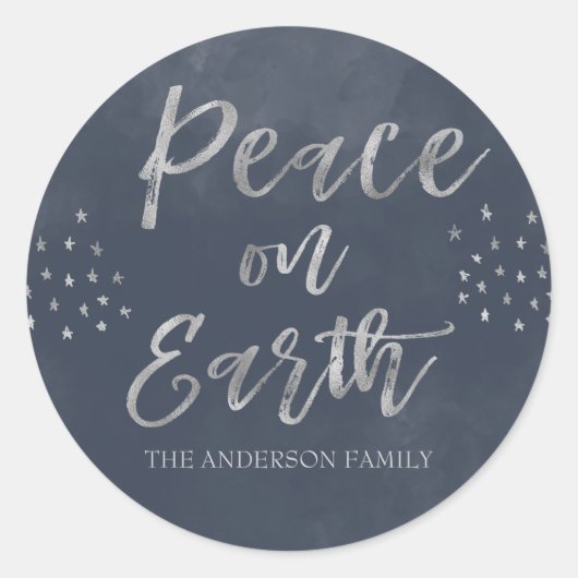 Weltfrieden Blau und Silber Foto Runder Aufkleber (Vorderseite)